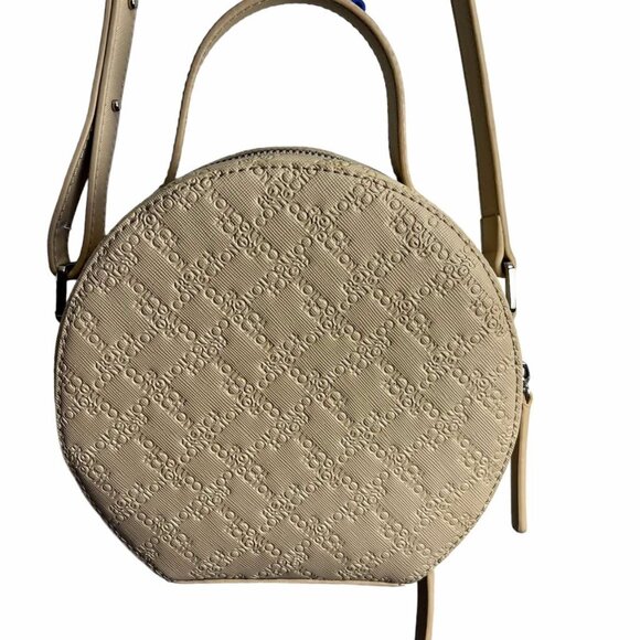 French Connection Handbags - FRENCH CONNECTION Beige Round Cross Body Bag / Leather Stamped Name